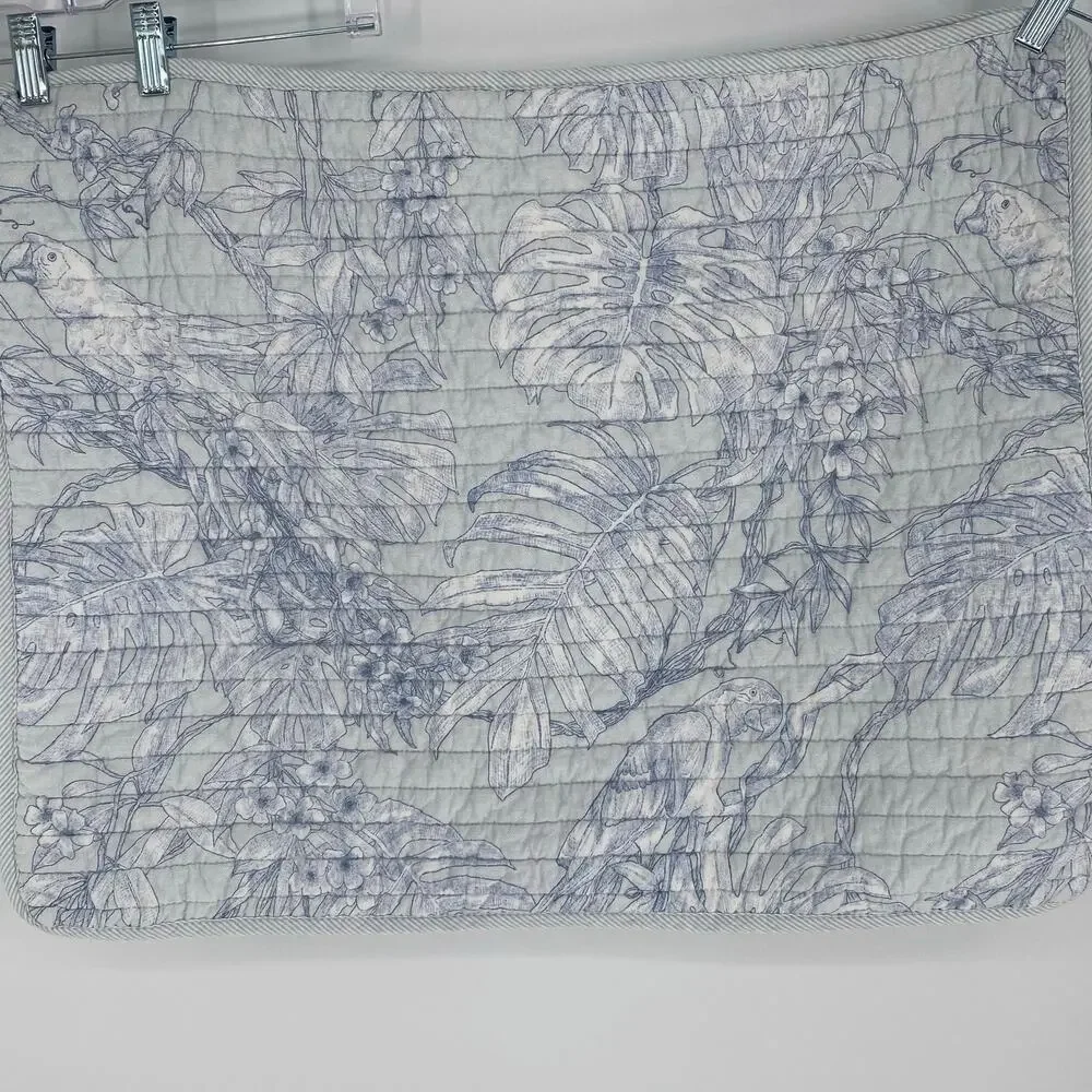 Tommy‎ Bahama Pillow Shams Standard Blue & White Tropical Birds Quilted Coastal